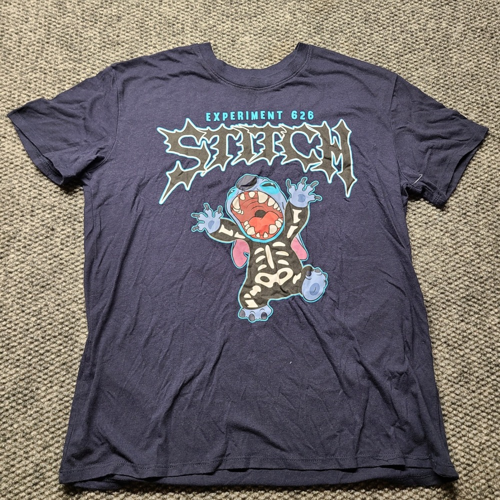 Disney Stitch Experiment 626 Skeleton Halloween Graphic Tee Navy Blue XS 0-2